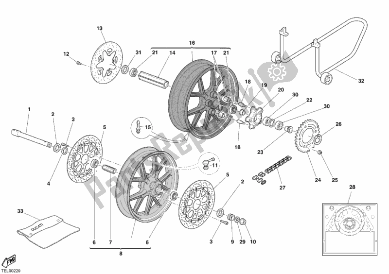 Tutte le parti per il Ruote del Ducati Superbike 999 R 2004